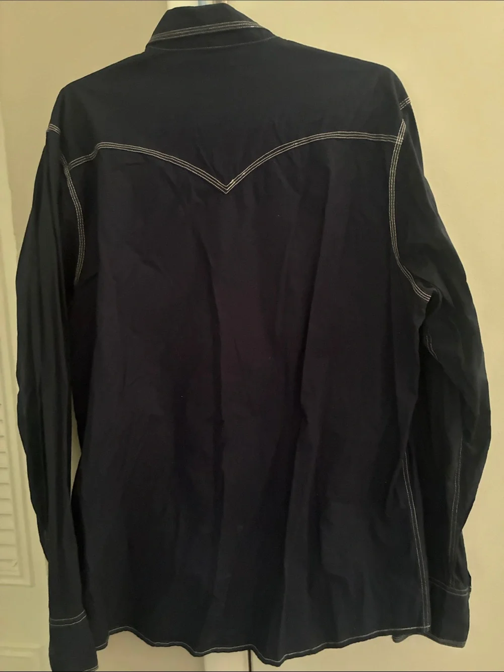True Religion Navy Western Snap-Front Shirt with White Stitching